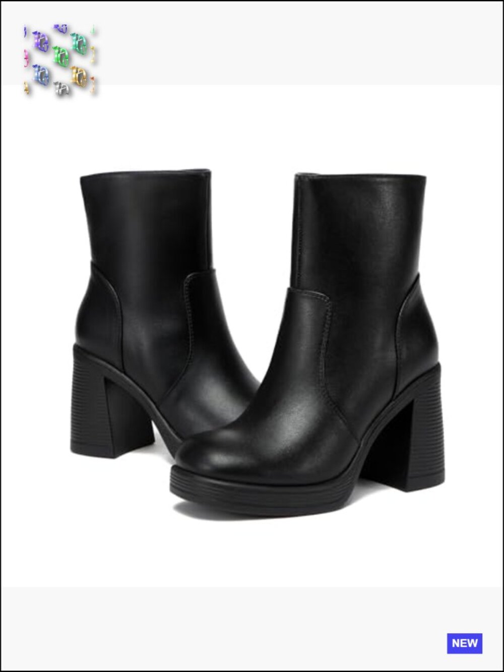Platform Gogo Ankle Boots Square Toe Chunky Block Heel Zipper Side - Picture 5 of 7